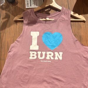Burn Boot Camp Mauve Muscle Tee with Blue Heart